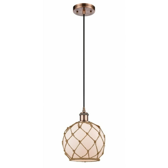 Innovations 516-1P-AC-G121-8RB-LED Farmhouse Rope 1 Light Mini Pendant part of the Ballston Collection, Antique Copper
