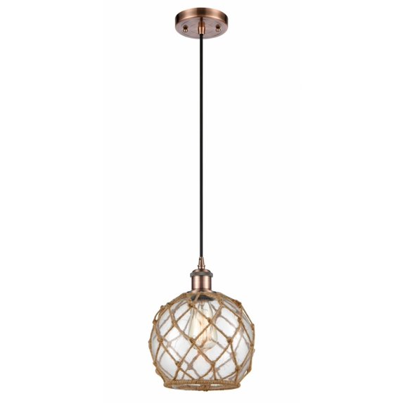 516-1P-AC-G122-8RB-LED-Innovations Lighting-Farmhouse Rope-3.5W 1 LED Mini Pendant in Industrial Style-8 Inches Wide by 10 Inches High Antique