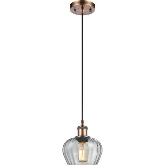 516-1P-AC-G92 Innovations Lighting Fenton-1 Light Mini Pendant in Art Nouveau Style-6.5 Inches Wide by 7.5 Inches High