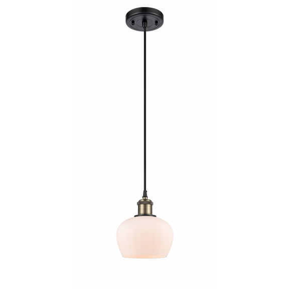 516-1P-BAB-G91 Innovations Lighting Fenton - 1 Light Cord Hung Mini Pendant In Industrial Style-7.5 Inches Tall and 6.5 Inches Wide-Black Antique