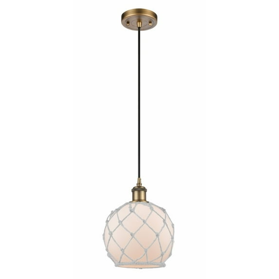 Innovations 516-1P-BB-G121-8RW-LED Farmhouse Rope 1 Light Mini Pendant part of the Ballston Collection, Brushed Brass
