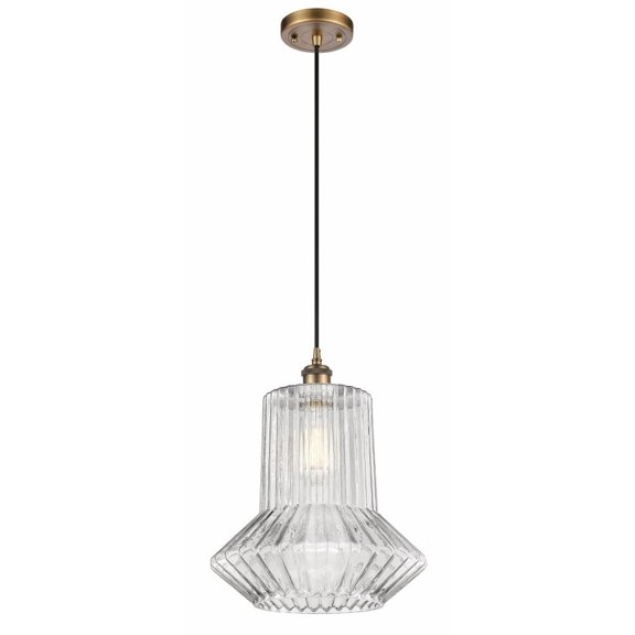 516-1P-BB-G212-LED-Innovations Lighting-Springwater - 3.5W 1 LED Cord Hung Mini Pendant In Industrial Style-14 Inches Tall and 12 Inches Wide Brushed