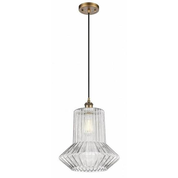 516-1P-BB-G212-LED-Innovations Lighting-Springwater - 3.5W 1 LED Cord Hung Mini Pendant In Industrial Style-14 Inches Tall and 12 Inches Wide Brushed
