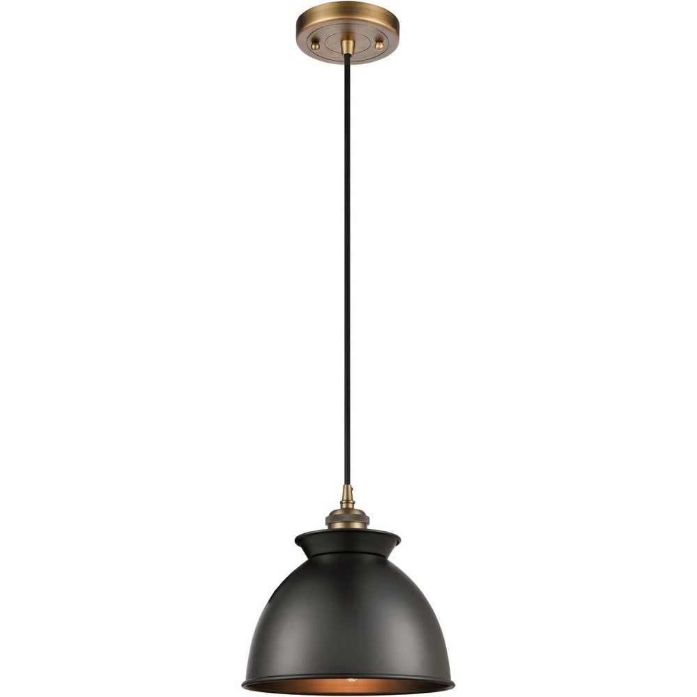 Adirondack Matte Black and Brushed Brass 10" Mini Pendant Light