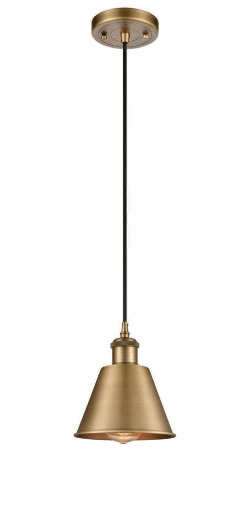 516-1P-BB-M8-Innovations Lighting-Smithfield - 1 Light Cord Hung Mini Pendant In Industrial Style-7.5 Inches Tall and 7 Inches Wide-Brushed Brass