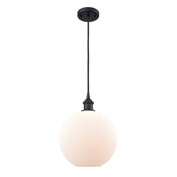 516-1P-BK-G121-10-LED-Innovations Lighting-Athens - 3.5W 1 LED Cord Hung Mini Pendant In Industrial Style-13 Inches Tall and 10 Inches Wide Matte