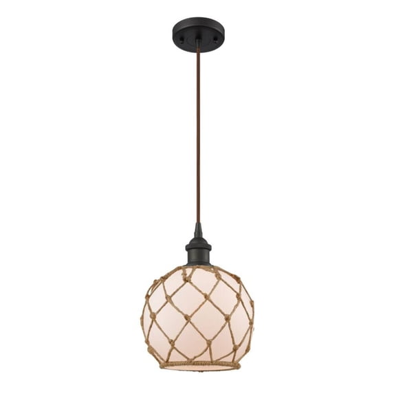 516-1P-OB-G121-8RB-LED-Innovations Lighting-Farmhouse Rope-3.5W 1 LED Mini Pendant in Industrial Style-8 Inches Wide by 10 Inches High Oil Rubbed