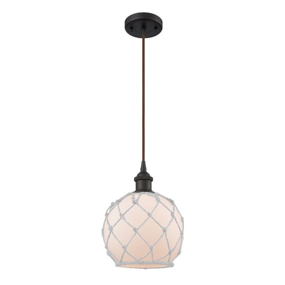 516-1P-OB-G121-8RW-LED-Innovations Lighting-Farmhouse Rope-3.5W 1 LED Mini Pendant in Industrial Style-8 Inches Wide by 10 Inches High Oil Rubbed