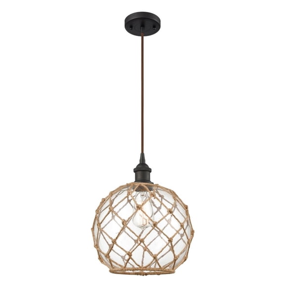 516-1P-OB-G122-10RB-LED-Innovations Lighting-Farmhouse Rope - 3.5W 1 LED Cord Hung Mini Pendant In Industrial Style-13 Inches Tall and 10 Inches Wide