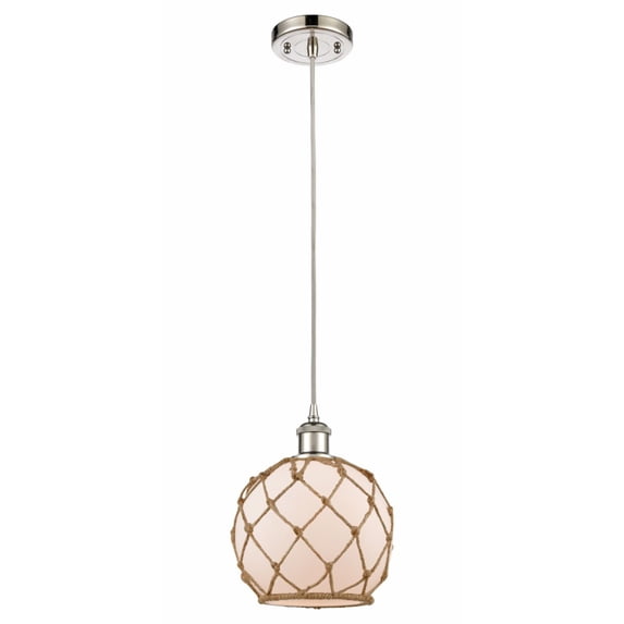 516-1P-PN-G121-8RB-LED-Innovations Lighting-Farmhouse Rope-3.5W 1 LED Mini Pendant in Industrial Style-8 Inches Wide by 10 Inches High Polished