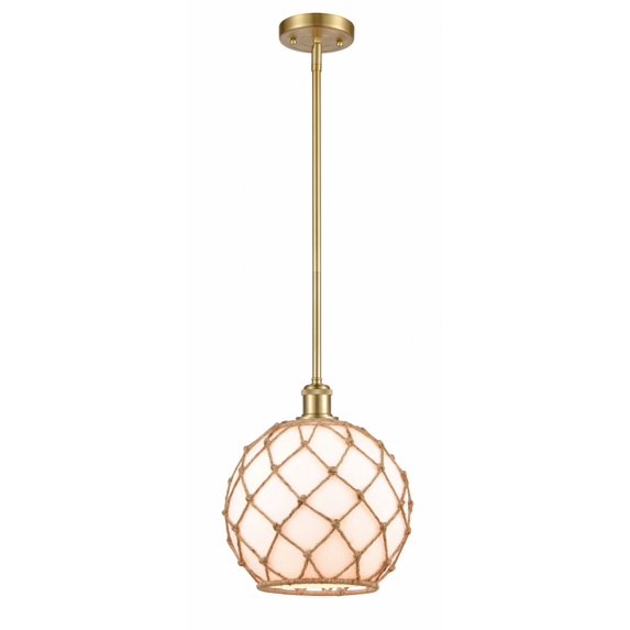 516-1S-SG-G121-10RB Innovations Lighting Farmhouse Rope - 1 Light Stem Hung Mini Pendant In Industrial Style-13 Inches Tall and 10 Inches Wide-Satin