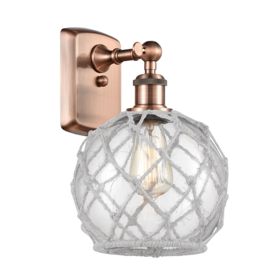 516-1W-AC-G122-8RW-LED-Innovations Lighting-Farmhouse Rope-3.5W 1 LED Wall Sconce in Industrial Style-8 Inches Wide by 13 Inches High Antique Copper