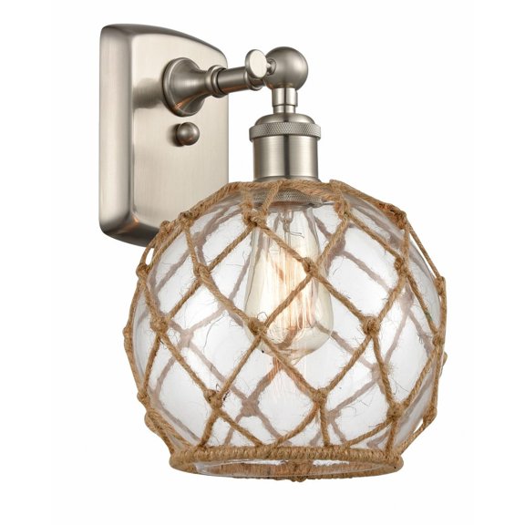 516-1W-SN-G122-8RB-LED-Innovations Lighting-Farmhouse Rope - 3.5W 1 LED Wall Sconce In Industrial Style-13 Inches Tall and 8 Inches Wide Brushed Satin