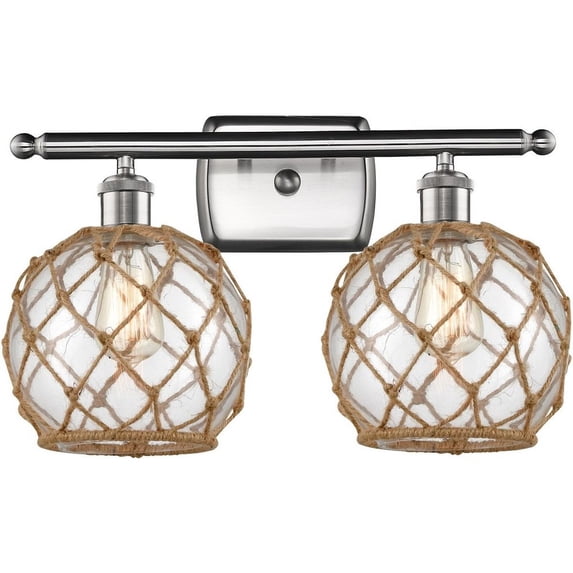 516-2W-SN-G122-8RB-LED-Innovations Lighting-Farmhouse Rope-7W 2 LED Bath Vanity in Industrial Style-16 Inches Wide by 13 Inches High