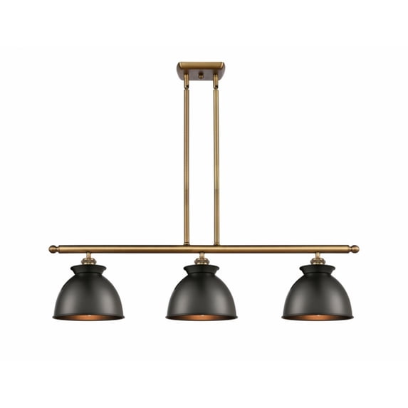 516-3I-BB-M14-BK-Innovations Lighting-Adirondack-3 Light Island in Industrial Style-36 Inches Wide by 11 Inches High Brushed Brass Finish with Matte