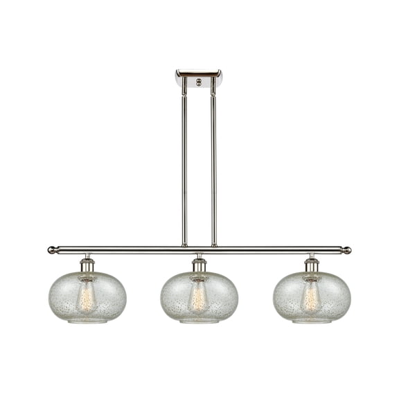 516-3I-PN-G249-Innovations Lighting-Gorham-3 Light Island in Industrial Style-36 Inches Wide by 10 Inches High Polished Nickel Finish with Mica
