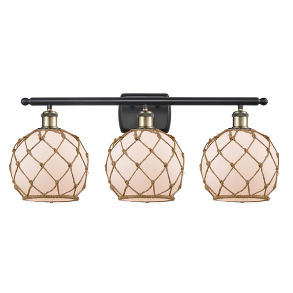 516-3W-BAB-G121-8RB-LED-Innovations Lighting-Farmhouse Rope-10.5W 3 LED Bath Vanity in Industrial Style-26 Inches Wide by 13 Inches High Black
