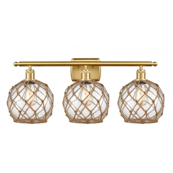 516-3W-SG-G122-8RB-LED-Innovations Lighting-Farmhouse Rope-10.5W 3 LED Bath Vanity in Industrial Style-26 Inches Wide by 13 Inches High Satin Gold