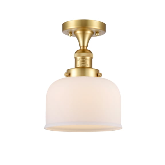 517-1CH-SG-G71-Innovations Lighting-Large Bell-1 Light Semi-Flush Mount in Industrial Style-8 Inches Wide by 11.5 Inches High   Satin Gold Finish with