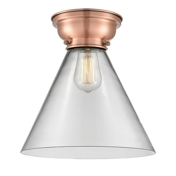 623-1F-AC-G42-L-Innovations Lighting-Cone - 1 Light Flush Mount In Industrial Style-11.4 Inches Tall and 12 Inches Wide-Antique Copper Finish-Clear