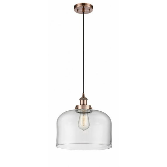 916-1P-AC-G72-L Innovations Lighting Bell - 1 Light Cord Hung Mini Pendant In Industrial Style-11.38 Inches Tall and 12 Inches Wide-Antique Copper