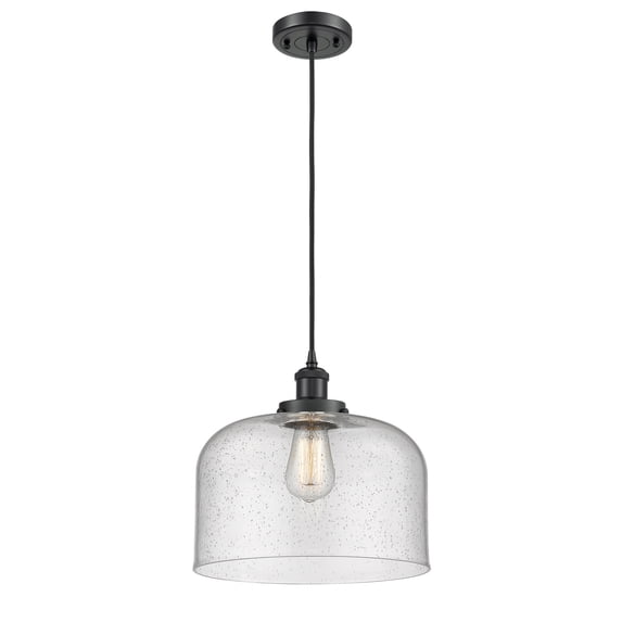 916-1P-BK-G74-L-Innovations Lighting-X-Large Bell-1 Light Mini Pendant in Industrial Style-8 Inches Wide by 10 Inches High Matte Black Finish with