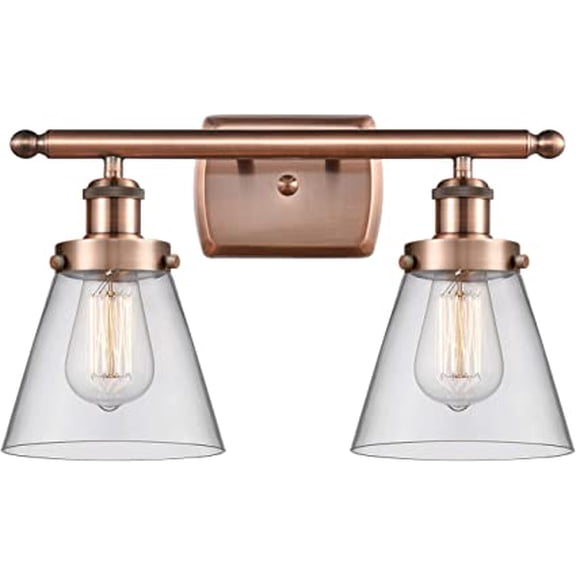 Innovations 916-2W-AC-G62-LED Small Cone 2 Light Bath Vanity Light part of the Ballston Collection, Antique Copper