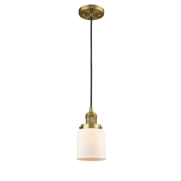 Innovations Lighting 201C-BB-G51 One Light Small Bell Cord Pendant-5 Inches Wide by 10 Inches High   Brushed Brass Finish with Matte White Cased Glass