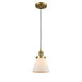thumbnail image 1 of Innovations Lighting 201C-BB-G61 One Light Small Cone Cord Pendant-6.25 Inches Wide by 8.25 Inches High   Brushed Brass Finish with Matte White Cased Glass, 1 of 5
