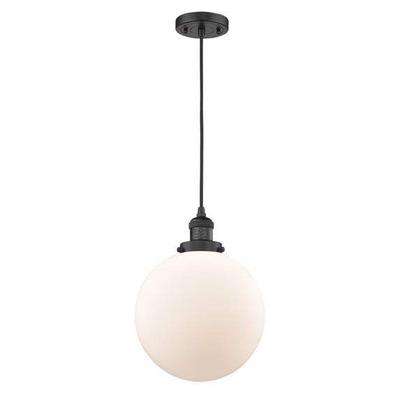 Innovations Lighting 201C-BK-G201-10 X-Large Beacon-1 Light Mini Pendant in Industrial Style-10 Inches Wide by 13 Inches High   Matte Black Finish with Matte White Glass