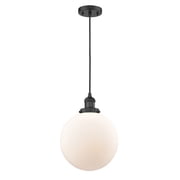 Innovations Lighting 201C-BK-G201-10 X-Large Beacon-1 Light Mini Pendant in Industrial Style-10 Inches Wide by 13 Inches High Matte Black Finish with Matte White Glass