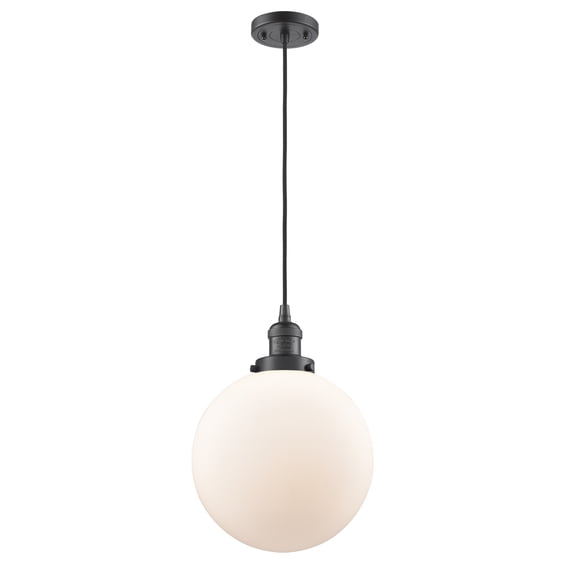 Innovations Lighting 201C-OB-G201-10 X-Large Beacon-1 Light Mini Pendant in Industrial Style-10 Inches Wide by 13 Inches High   Oil Rubbed Bronze Finish with Matte White Glass