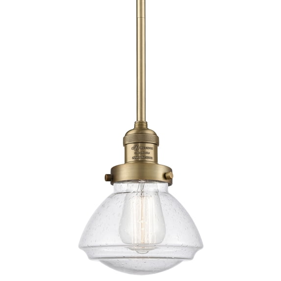 201S-BB-G324-Innovations Lighting-Olean-1 Light Mini Pendant in Industrial Style-6.75 Inches Wide by 7.75 Inches High Brushed Brass Finish with
