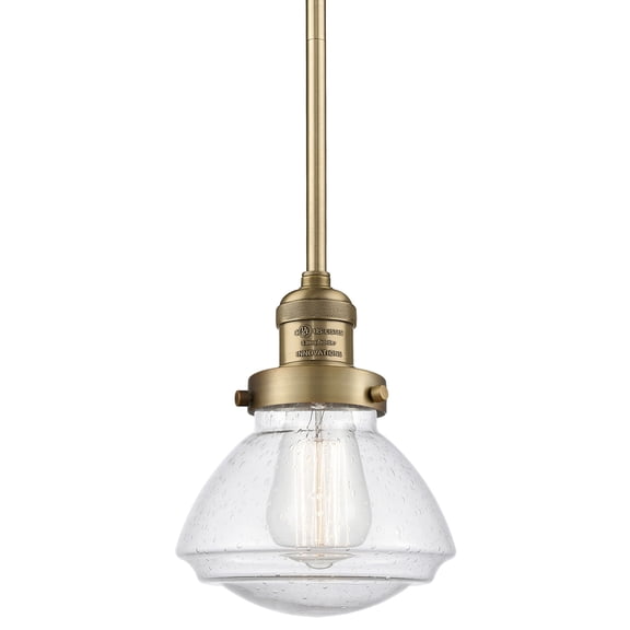 201S-BB-G324-Innovations Lighting-Olean-1 Light Mini Pendant in Industrial Style-6.75 Inches Wide by 7.75 Inches High   Brushed Brass Finish with