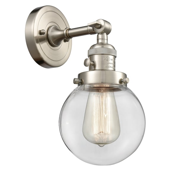 Innovations Lighting 203SW-SN-G202-6 Beacon 1 Light 12" Tall Bathroom Sconce - Nickel