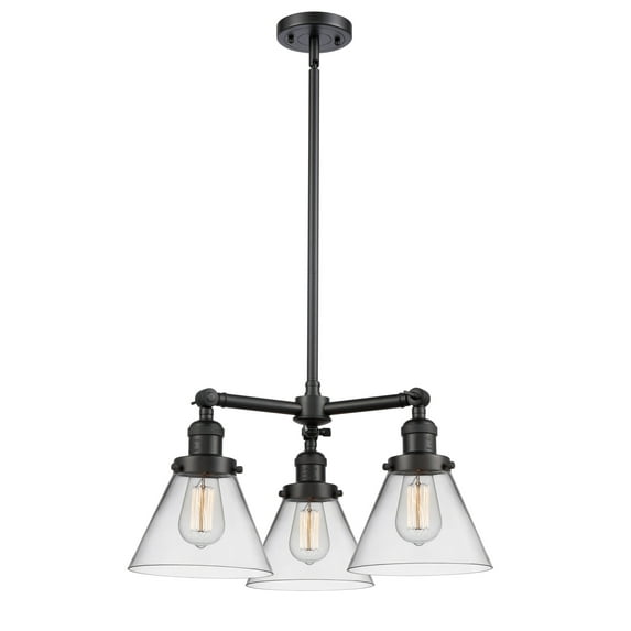 Innovations Lighting 207 Large Cone Cone 3 Light 22" Wide Commercial Chandelier - Black