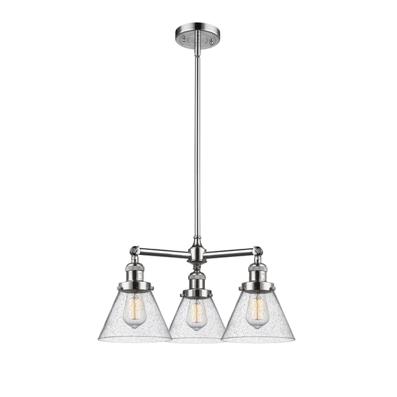 Innovations Lighting 207-PC-G44-LED Large Cone-10.5W 3 LED Chandelier in Industrial Style-22 Inches Wide by 13 Inches High   Polished Chrome Finish with Seedy Glass