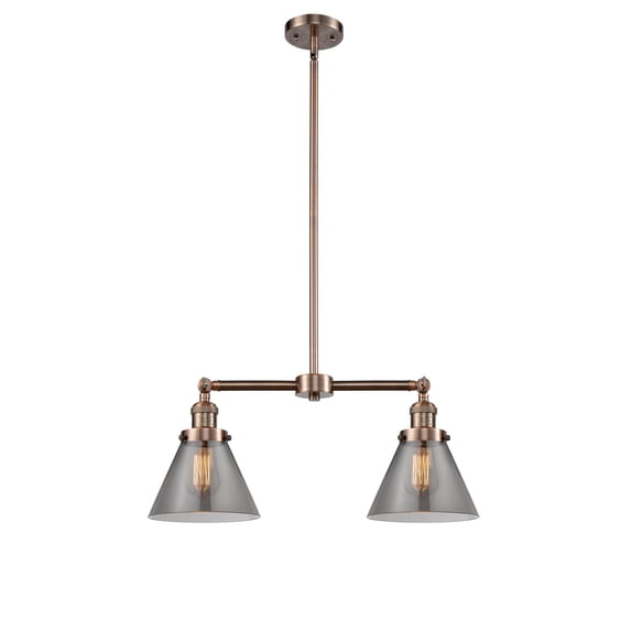 Innovations Lighting 209-AC-G43-LED Large Cone-7W 2 LED Chandelier in Traditional Style-21 Inches Wide by 10 Inches High Antique Copper Finish with Plated Smoke Glass