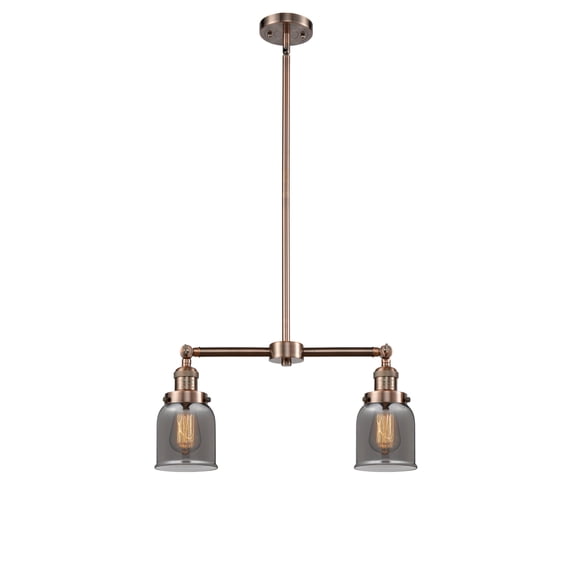 Innovations Lighting 209-AC-G53-LED Small Bell-7W 2 LED Chandelier in Traditional Style-21 Inches Wide by 10 Inches High Antique Copper Finish with Plated Smoke Glass