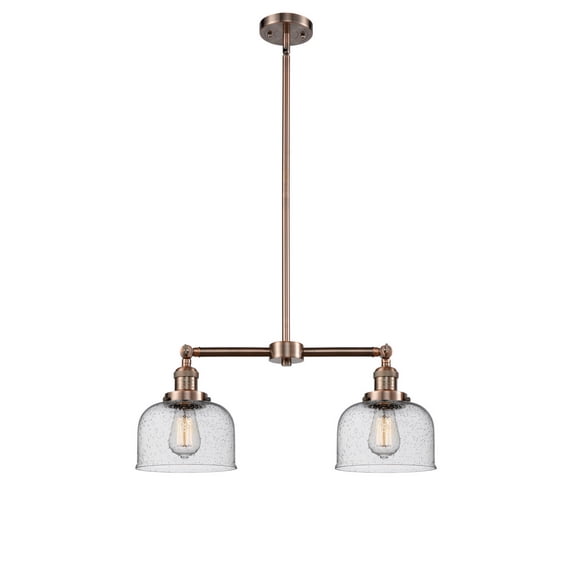 Innovations Lighting 209-AC-G74-LED Large Bell-7W 2 LED Chandelier in Traditional Style-21 Inches Wide by 10 Inches High Antique Copper Finish with Seedy Glass