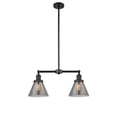 thumbnail image 1 of Innovations Lighting 209-BK-G43-LED Large Cone-7W 2 LED Chandelier in Traditional Style-21 Inches Wide by 10 Inches High   Matte Black Finish with Plated Smoke Glass, 1 of 1