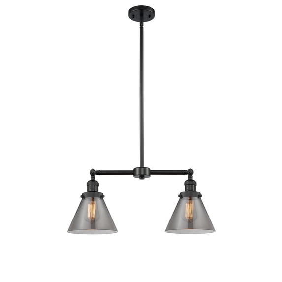 Innovations Lighting 209-BK-G43-LED Large Cone-7W 2 LED Chandelier in Traditional Style-21 Inches Wide by 10 Inches High Matte Black Finish with Plated Smoke Glass