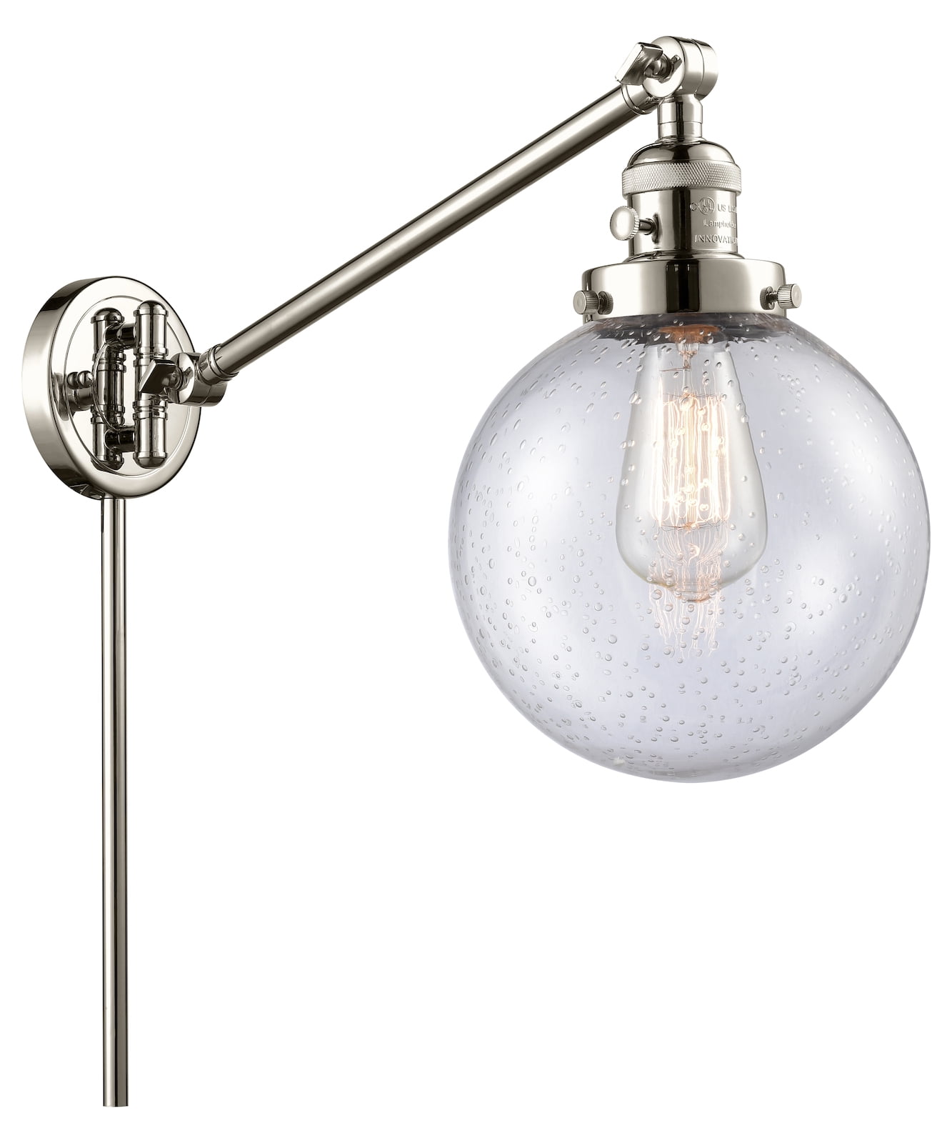 Polished Nickel Swing Arm Wall Sconce with Glass Shade