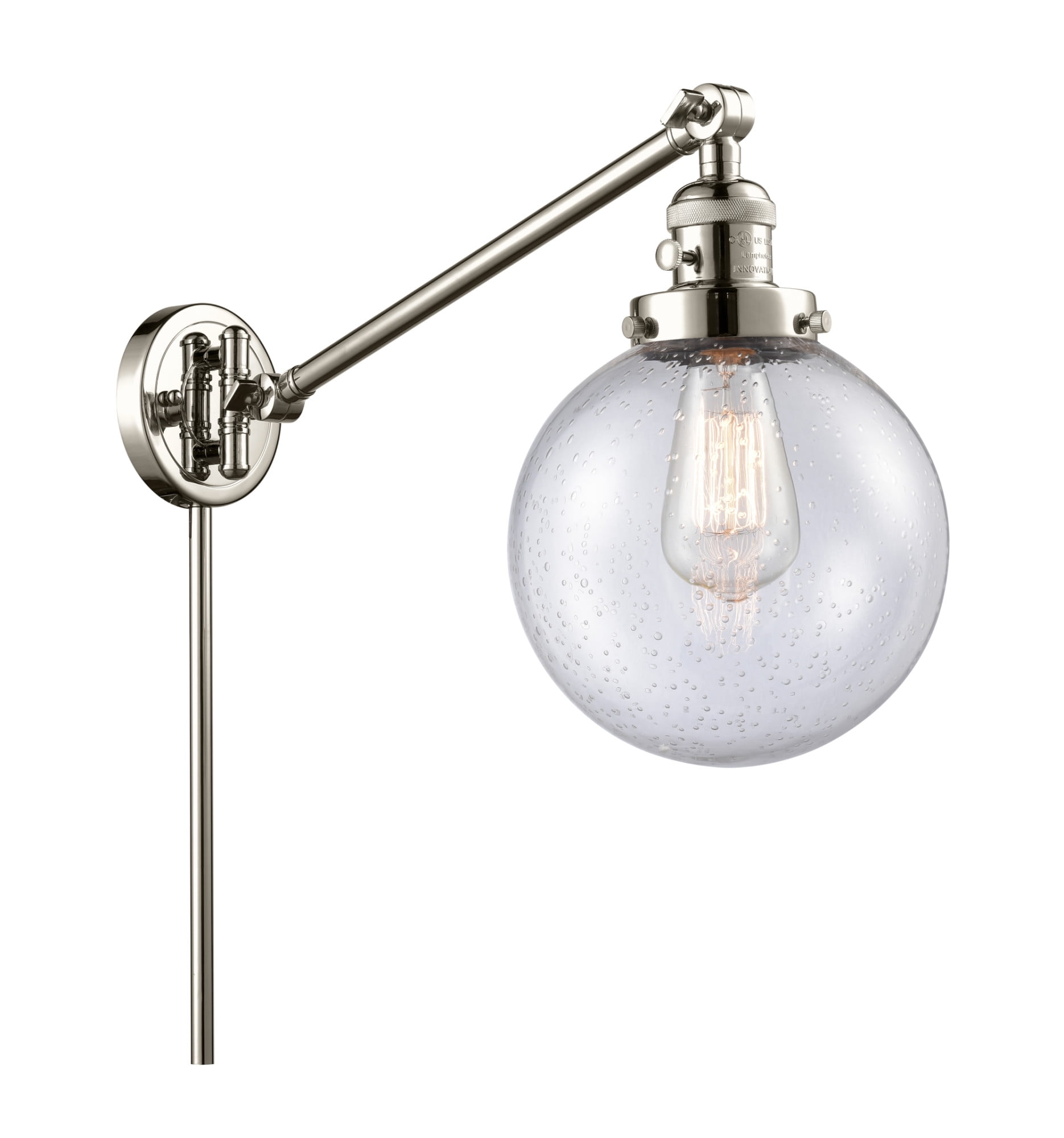 Polished Nickel Swing Arm Wall Sconce with Glass Shade