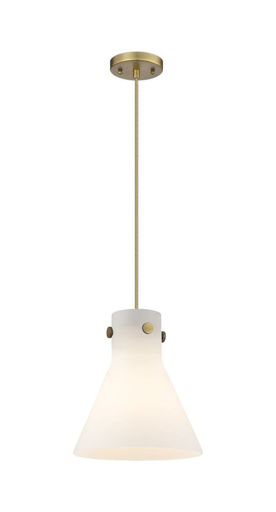 Newton Cone 11'' Brushed Brass Modern Pendant with Matte White Shade