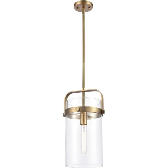 413-1S-BB-8CL Innovations Lighting Pilaster-One Light Mini Pendant-9.38 Inches Wide by 17.13 Inches High-Brushed Brass Finish