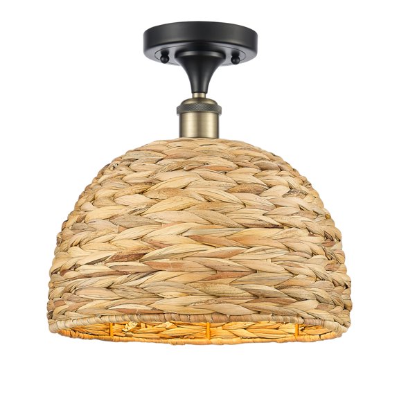 Innovations Lighting 516-1C-13-12 Woven Rattan Semi-Flush Woven Rattan 12" Wide Semi-Flush