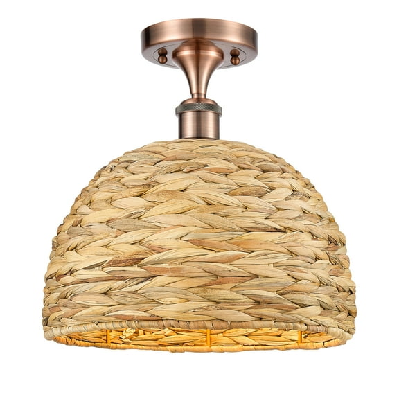 Innovations Lighting 516-1C-13-12 Woven Rattan Semi-Flush Woven Rattan 12" Wide Semi-Flush