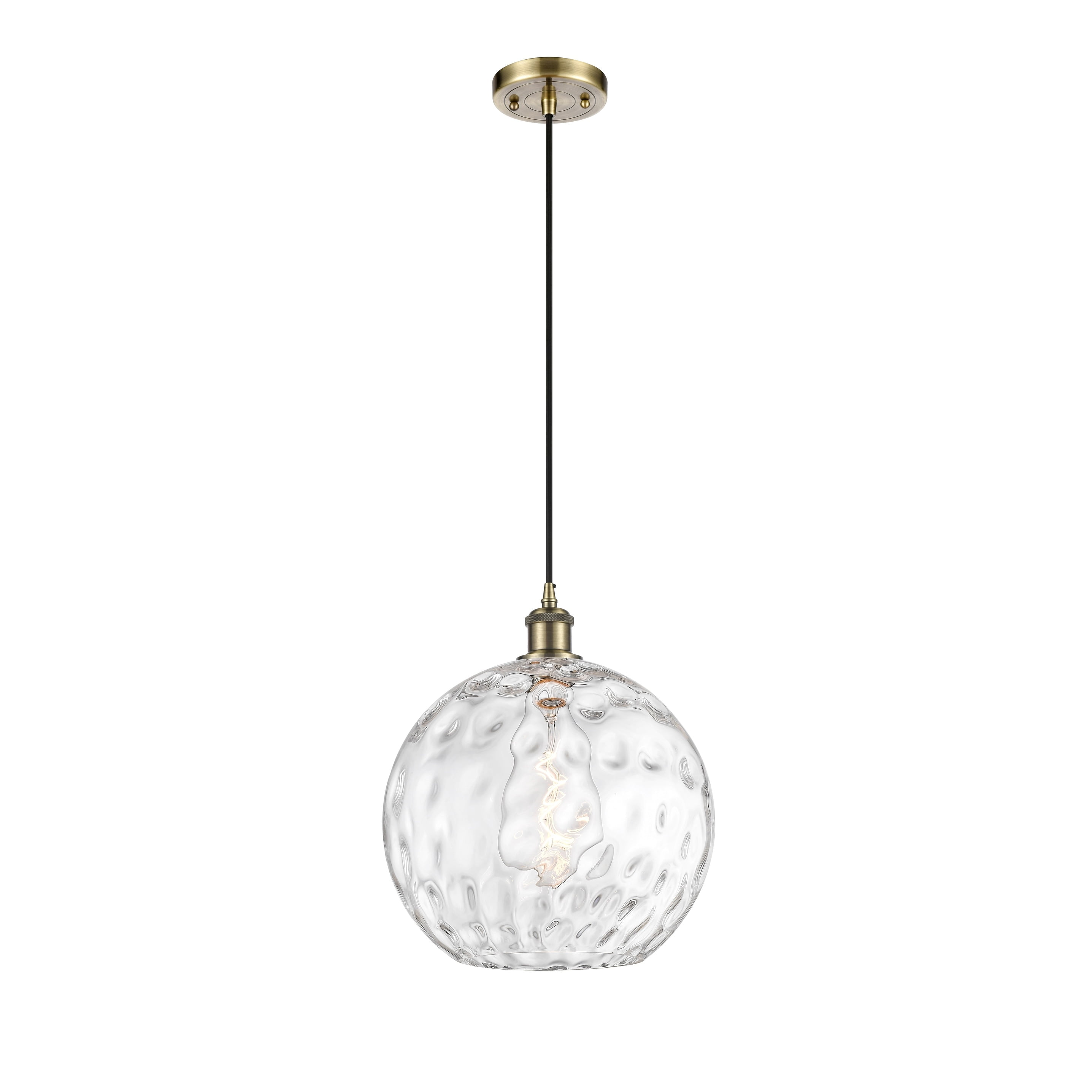 Ballston Antique Brass 12" Mini Pendant with Patterned Glass Shade