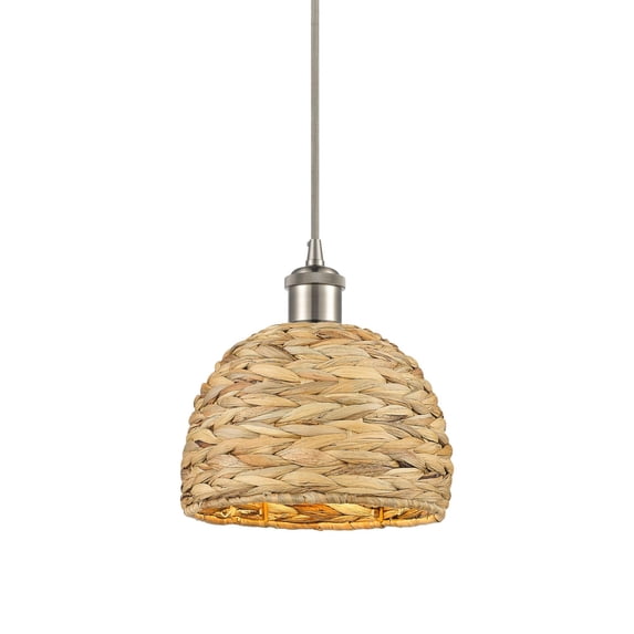 Innovations Lighting 516-1P-SN-RBD-8-NAT Woven Rattan 8" Wide Mini Pendant - Satin Nickel